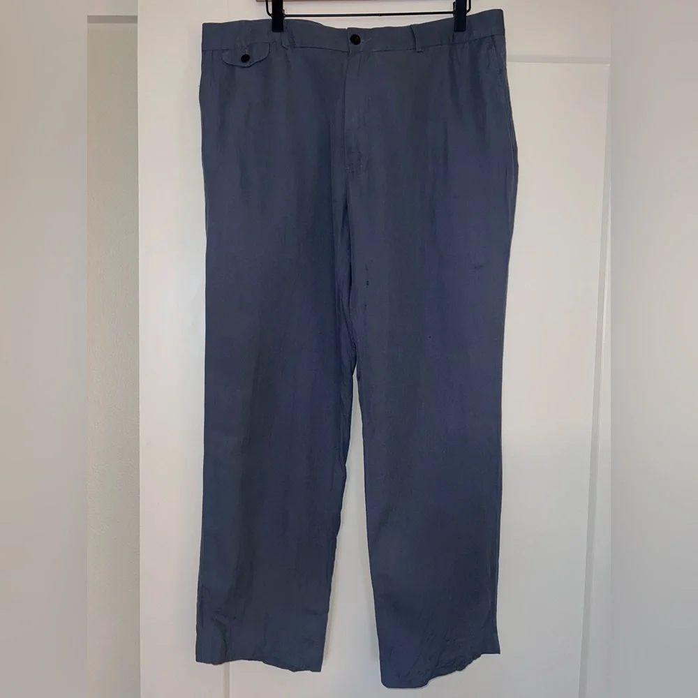 POLO RALPH LAUREN classic fit, flat front linen & silk trousers, blue size 38×30